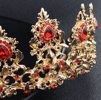 Hair Accessories - Baroque Style with Red Rhinestones Tiara Earring 2 pcs set