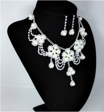 Wedding Accessories - Grand Bride Rhinestones Pearl 2 pcs set Earring Necklace set