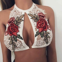 Women's Sexy Lace Flower Emb Top