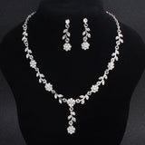 Floral Crystal Rhinestones Necklace Earring 2pcs Set