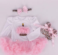 Infant Long Sleeve Bodysuit with Dress Hairband Shoes 3 pcs Set