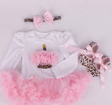 Infant Long Sleeve Bodysuit with Dress Hairband Shoes 3 pcs Set