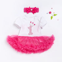 Infant Baby Girl Birthday Bodysuit Dress With Hairband 2 pcs Set