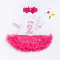 Infant Baby Girl Birthday Bodysuit Dress With Hairband 2 pcs Set