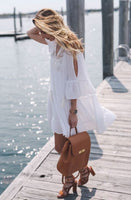 White Lace Ruffle 3/4 Sleeve Dress Beach Clover Top