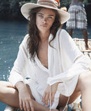 White V Neck Rayon Shirt Beach Cover Bikini Cover