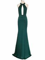 Solid Color Deep V Backless Maxi Length Evening Gown